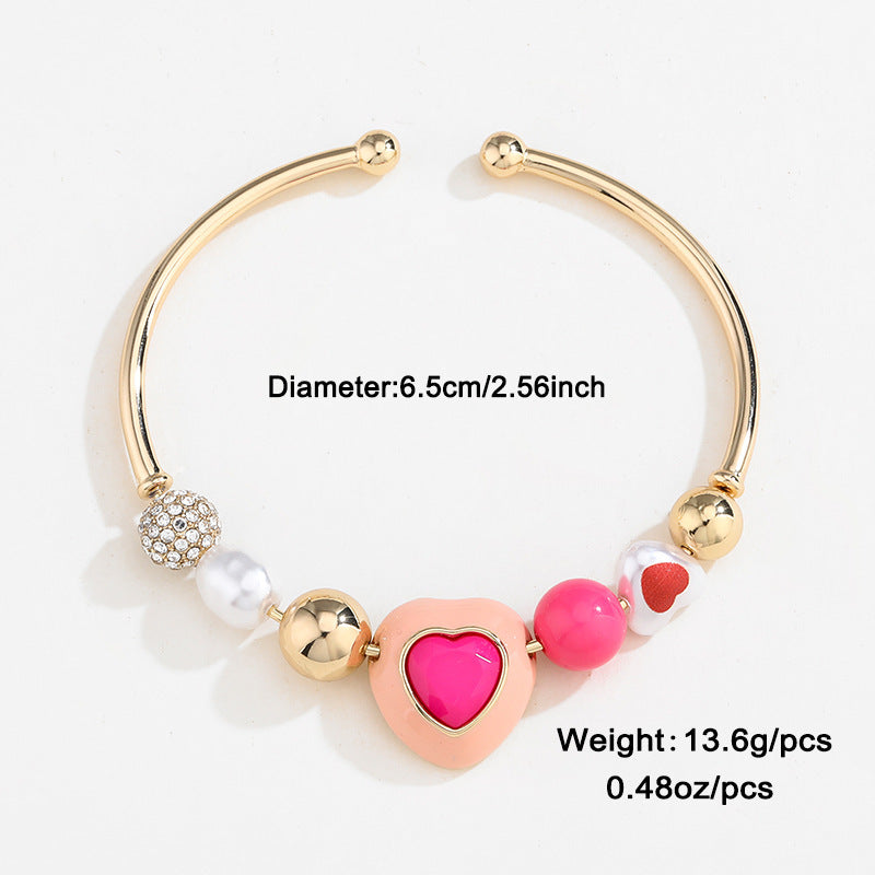 UrbanAzhagi™ Heart Peach Pearl Bracelet &amp; Necklace Set