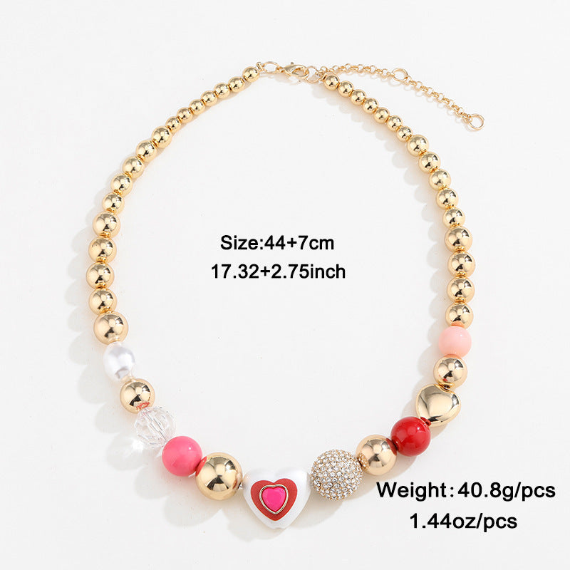 UrbanAzhagi™ Heart Peach Pearl Bracelet &amp; Necklace Set