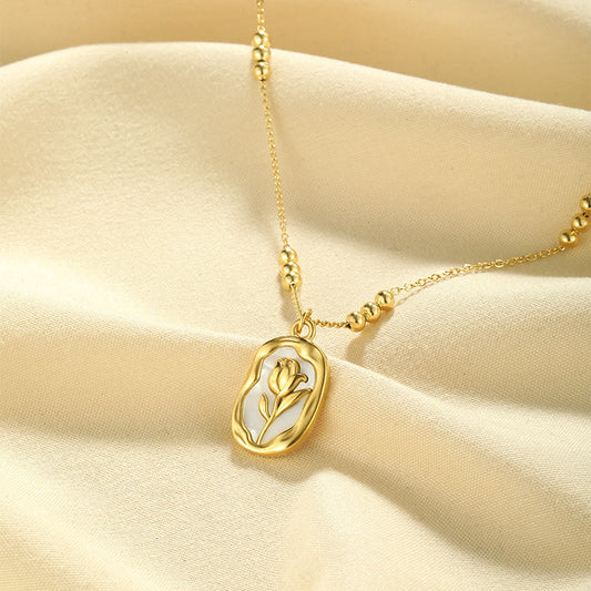 UrbanAzhagi™ Simple Rose White Shell Pendant Necklace